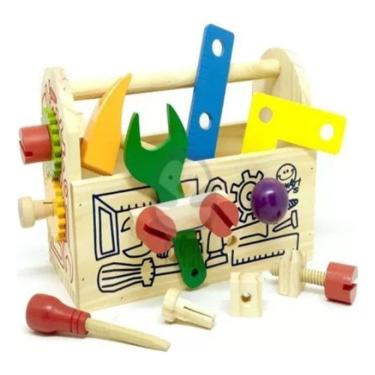 Imagem de Caixa Ferramentas Madeira Gire E Crie Brinquedo Educativo