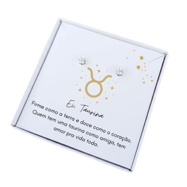 Imagem de Brinco ponto de luz aço + caixa presente com frase signo Touro