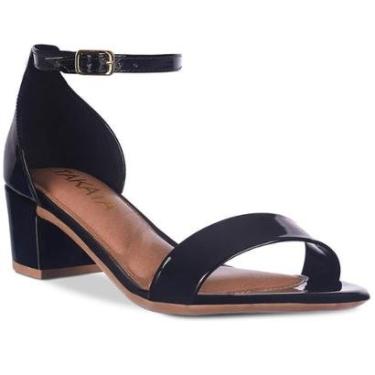 Imagem de Sandália Feminina Casual Saltinho Bloco Grosso Quadrado Tiras Verniz Brilho Festa A3.02-Feminino