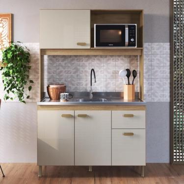 Imagem de Armário De Cozinha Compacta Fidelitá Malta 122cm 4 Portas 1 Gaveta Sem Tampo E Fundo Castani/off-white