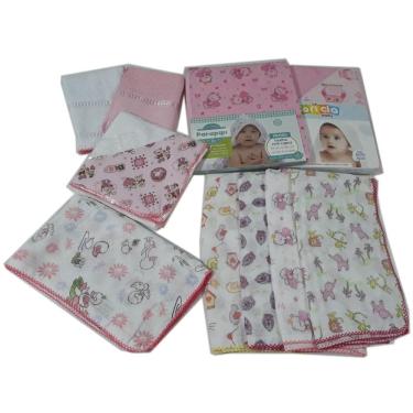 Imagem de Kit 10 Fralda 2 Toalha Capuz 1 Cueiro 1 Toalha Fralda Menina