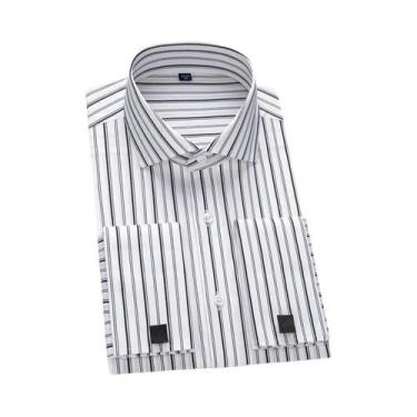 Imagem de Camisa Masculina Slim Fit Com Punhos Franceses Em Modal, Manga Longa, 
