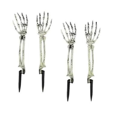Imagem de Estacas De Jardim De Esqueletos De Halloween Com Cabeça E Mão De Cavei