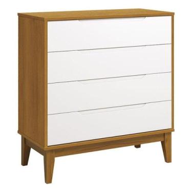 Imagem de Cômoda Gaveteiro Classic Elfe Branco Acetinado Savana Amadeirado - Rel