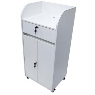 Imagem de Balcão Box Caixa Multiuso Pequeno Para Loja Com Gaveta E Porta Branco 