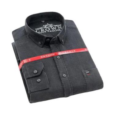 Imagem de Camisa De Corduroy Masculina plus Size 7XL 100% Algodão Manga Longa Ca