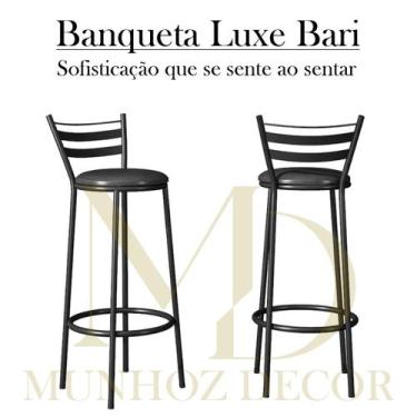 Imagem de Banqueta Alta para Cozinha e Balcão com Encosto Luxe Bari - - MD Munho
