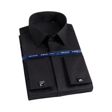 Imagem de Camisa Masculina Slim Fit De Manga Longa Com Punhos Franceses Em Algod