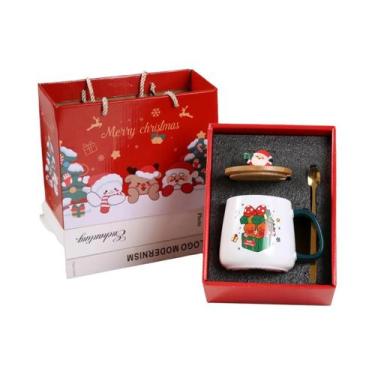 Imagem de Caneca De Cerâmica Com Tampa De Madeira Quente, Padrão Papai Noel E Bo