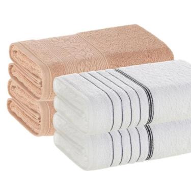 Imagem de Kit 4 Toalhas De Rosto Karsten Algodão Premium, Branco/Deserto