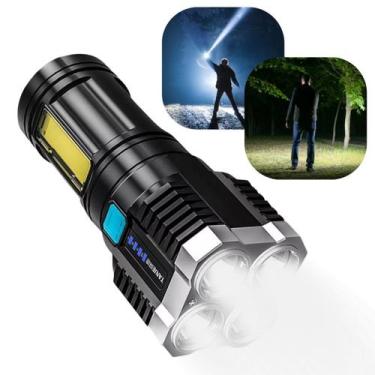 Imagem de Lanterna Tática Recarregável 4 LEDs Potente, Foco Ajustável e Impermeá