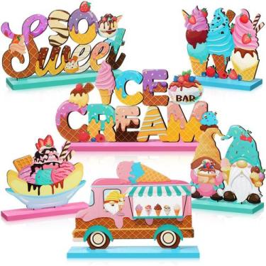 Imagem de Decorações de mesa de sorvete Blosssound, 6 peças de placas de madeira