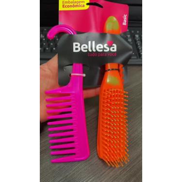 Imagem de Kit Escova e Pente 2 Peças Bellesa Escova Polvo Pente com Cabide Cores Diversas para Cabelos