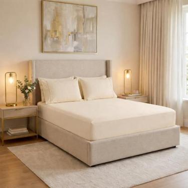 Imagem de Lençol de cama Queen 400 Fios 3 Peças 100% algodão com elastico - RT M