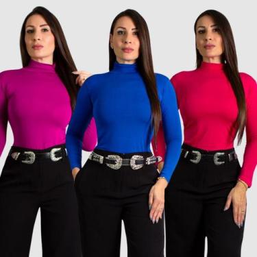 Imagem de Kit 3 Blusa Blusinha Vicolycra Cacharrel Manga Longa Social - SWISS BO