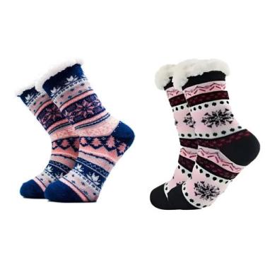 Imagem de 2 Pares Meia Unissex Feminino E Masculino Térmica Forrada Lã Adulto An