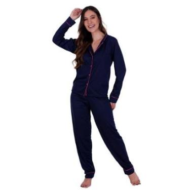 Imagem de Pijama de Inverno com Gola Americano com Botões para Amamentação Manga Longa e Calça Mayara-Feminino