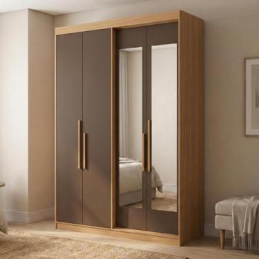 Imagem de Guarda Roupa Solteiro com Espelho 4 Portas 2 Gavetas 100% MDF Manila C