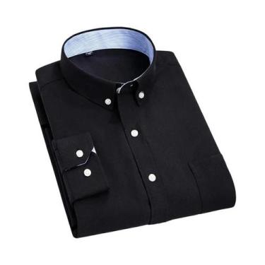 Imagem de Camisa Oxford Masculina Slim Fit De Manga Longa Sem Amassar Para Prima