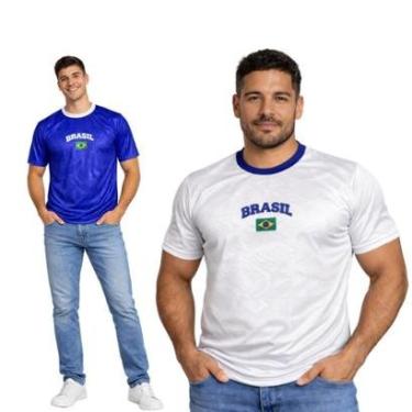 Imagem de Kit com 2 Camisetas Masculinas de Brasil Estilosa Tecido com Relevo-Masculino