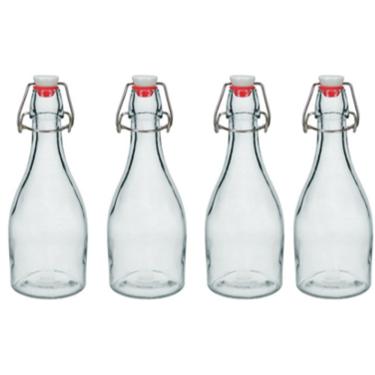Imagem de KIT 4 GARRAFA ÁGUA SUCO LEITE HOME&CO COM TRAVA NA TAMPA VIDRO 350ml 23x8x8cm TRANSPARENTE