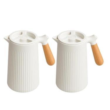 Imagem de Kit 2 Garrafas Térmicas Nórdica Florença para Conservação de Bebidas Quentes Ou Frias em Vidro e PP com Cabo de Madeira