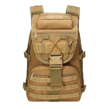 Imagem de Mochila Militar Tática Impermeável 50 Litros Grande Reforçada com Bolso Antifurto e Patch Bandeira do Brasil Bege OEM