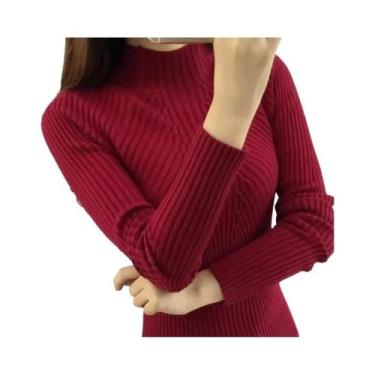 Imagem de Suéter Feminino Slim Fit De Gola Alta, Pullover Básico De Tricô Para O