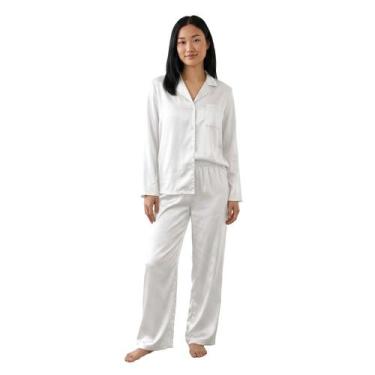 Imagem de Pijama Feminino Inverno Silk Cetim Luxo 100% Poliester Organiky Moda C
