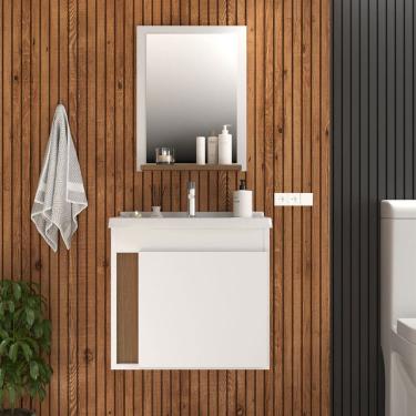 Imagem de Armário de Banheiro Smart 1 Porta com Cuba e Espelho 100% Mdf Noce - Belizze Móveis