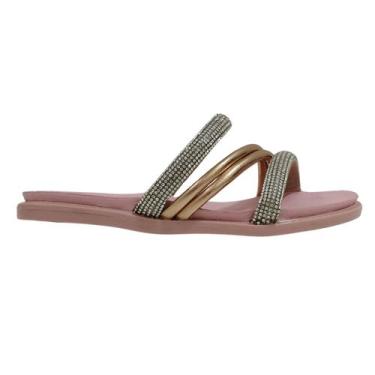 Imagem de Chinelo Infantil Meninas Strass Brilhante Molekinha, 26, Ouro rosado