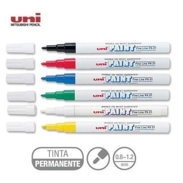 Imagem de Caneta Marcador Permanente Uni Paint Marker Px21 Kit 6 Cores