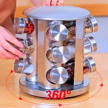Imagem de Porta Temperos e Condimentos Giratório em INOX com 12 Cilindros de Vid