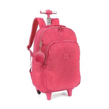 Imagem de Mochila escolar rodinha/costa 2 rodinha c/ pompom Up4you, Vinho