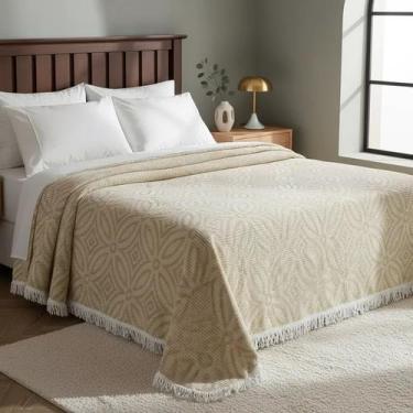 Imagem de Colcha Chenille Canelada Com Franja Isadora 2,20m x 2,40m Bege Jolitex