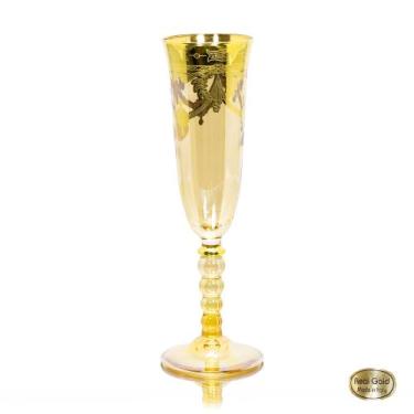 Imagem de Taça pra Champagne Âmbar Cristal Italiano Ouro Guirlanda - LUXdécor