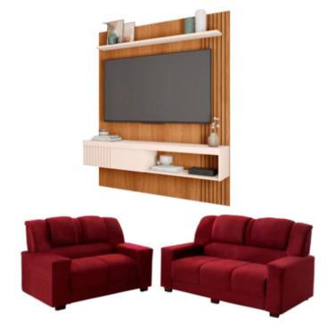Imagem de Kit Sofas Sandero 2 e 3 Lugares Parana com Painel TV 55 Esmeralda Caemmun