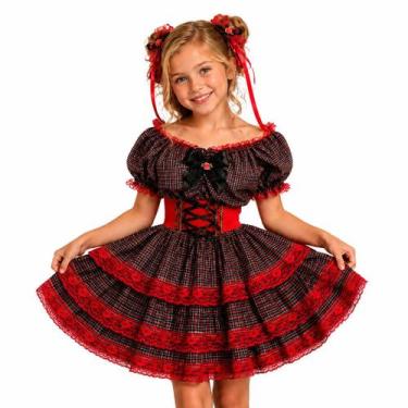 Imagem de Vestido Infantil de Festa Junina Luxo Anarriê Super Rodado Acinturado 