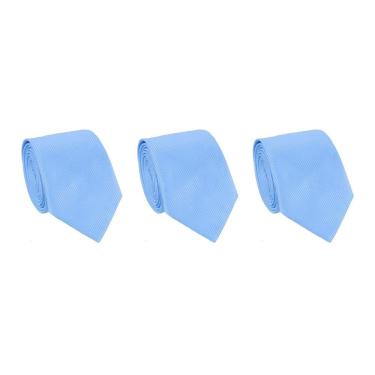 Imagem de Kit 3 Gravatas Social Masculina Slim Lisa Padrinho Casamento Noivo Trabalho Congresso Tons de Azul