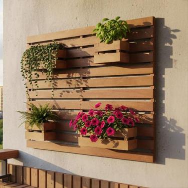 Imagem de Floreira Plantas Jardim Vertical Madeira Maciça 100x80cm Natural - MHM