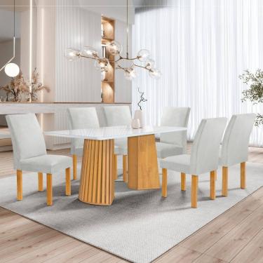 Imagem de Conjunto Mesa Stella Ripada 170cm com 6 cadeiras Canela tampo Smart Plus com Vidro