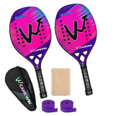Imagem de Kit 2 Raquetes Beach Tennis Camewin Fibra de Carbono 3K, Shark pink