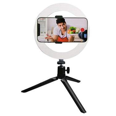 Imagem de Luminária Ring Light 8 polegadas c/ 3 Iluminações, 10 intensidades, Tripé e Suporte p/Smartphone