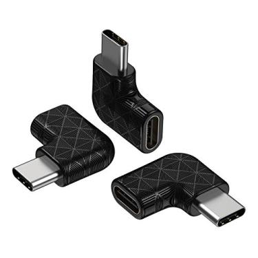 Imagem de Adaptador USB C de ângulo reto, adaptador USB C de 90 graus para USB tipo C macho para fêmea (pacote com 3). Suporte USB-C 3.1 PD 100W carregamento rápido 10Gb/s transferência de dados, para laptop,