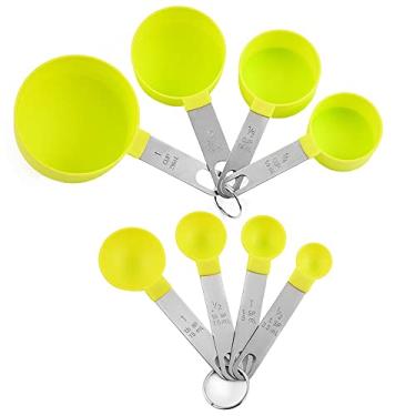 Imagem de FUYTERY Conjunto de copos e colheres medidores de 8 peças utensílio de cozinha empilhável de aço inoxidável (luz verde)