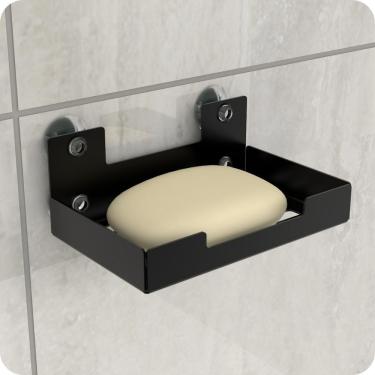 Imagem de Porta Sabonete Para Banheiro Saboneteira Ventosa Preto ELG