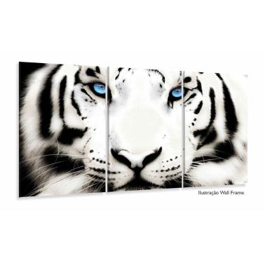 Imagem de Quadros Decorativos Tigre Branco 120x60 3 peças em Tecido