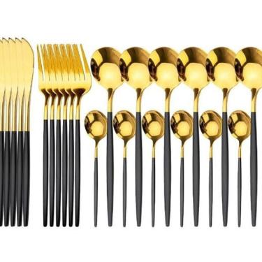 Imagem de Faqueiro De Luxo Preto Slim Talheres De Aço Inoxidavel 24Pç