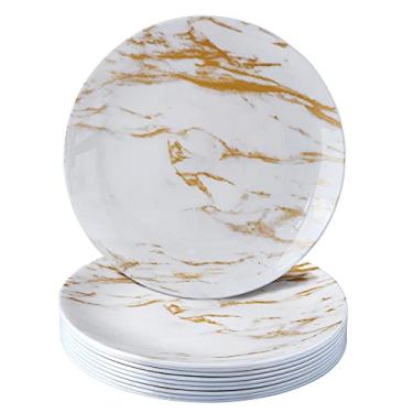 Imagem de SILVER SPOONS Pratos de sobremesa descartáveis com design de mármore para festa (10 peças), conjunto de jantar descartável, resistente, 19 cm, pratos de plástico finos para um visual elegante da China