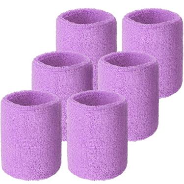 Imagem de Pacote com 6 bandanas de pulso de tênis bandas de transpiração absorventes para futebol basquete corrida esportes atléticos e exercícios (roxo claro)